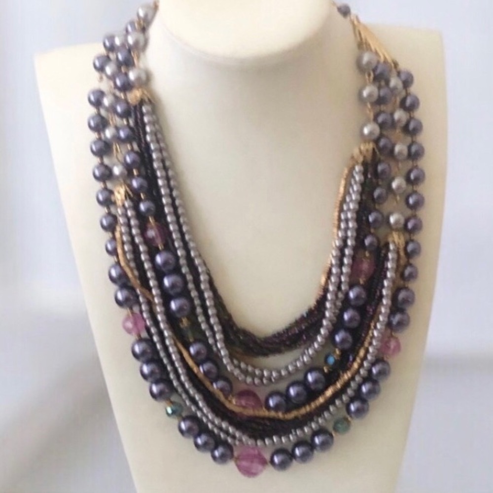 Vintage Purple Faux Pearl Multistrand Necklace